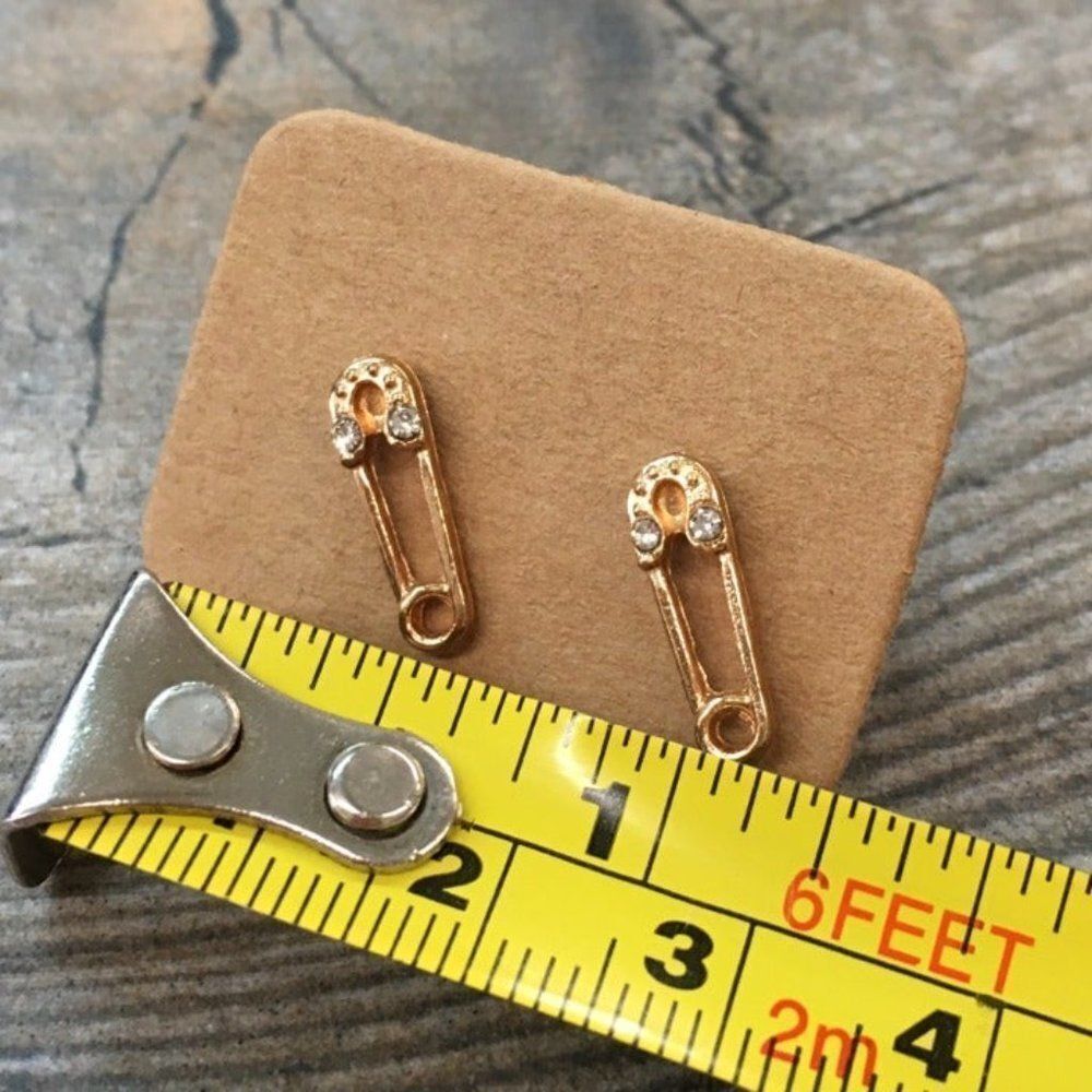 Tiny Safety Pin Earrings Gold - Picture 3 of 5